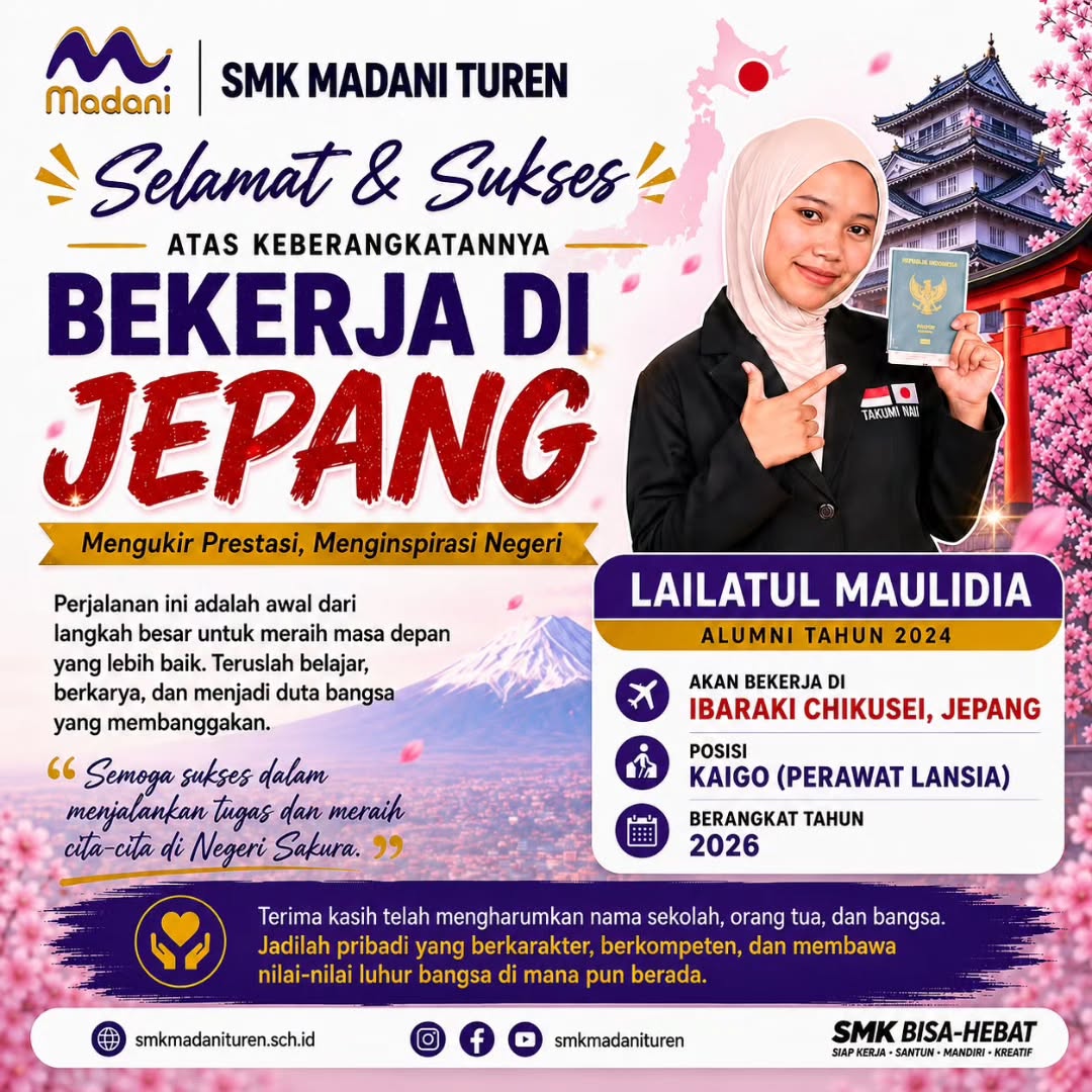 Keluarga besar SMK Madani Turen mengucapkan selamat kepada: πΈ Lailatul Maulidia π Alumni Jurusan Asisten Ke...